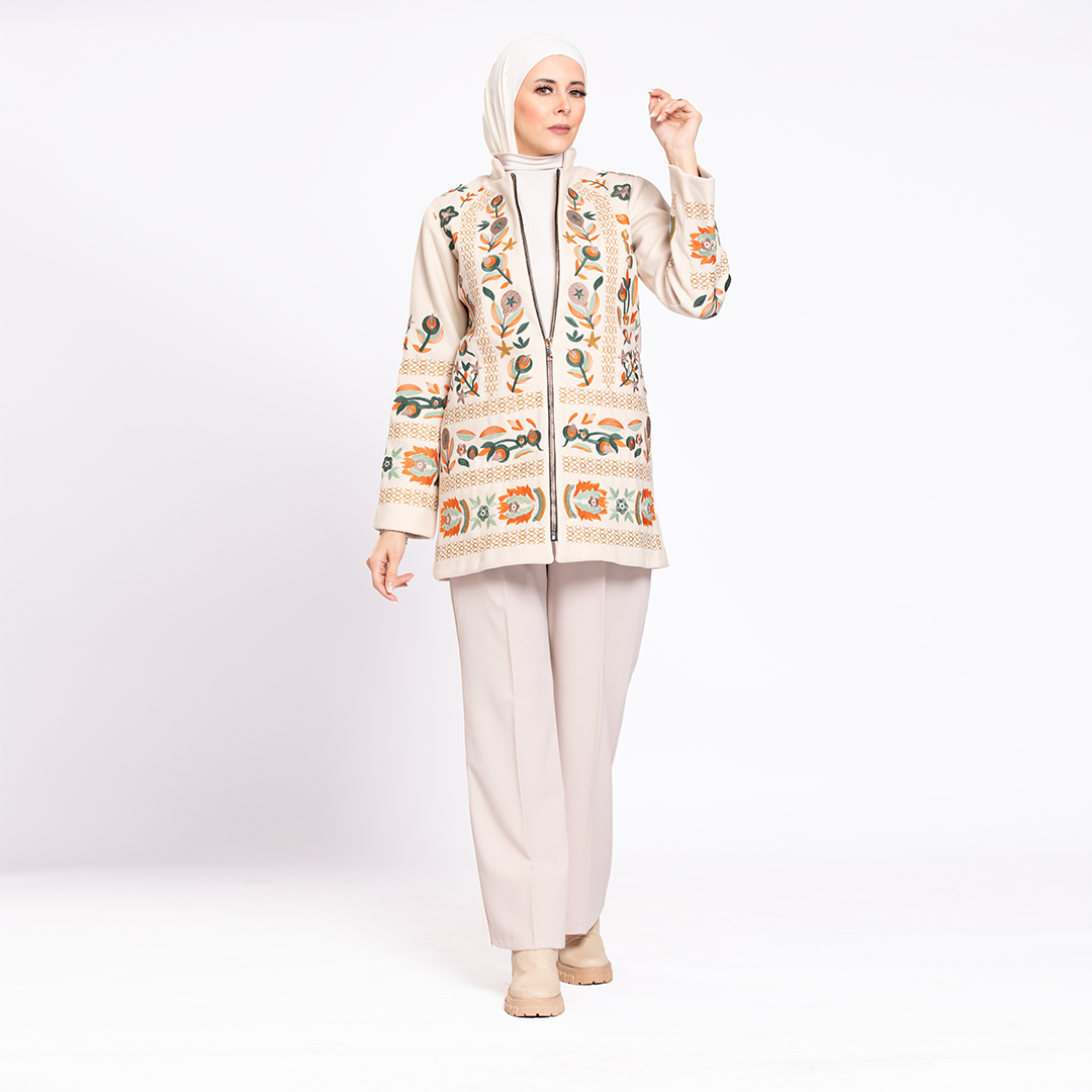 Embroidered Wool Blazer Beige